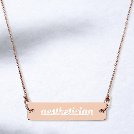 Aesthetician | Skincare Engraved Sterling Silver Bar Chain Minimalist, Trendy, Dainty Necklace