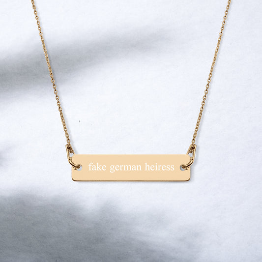 Fake German Heiress | Ann Delvey, Engraved Rose Gold, Sterling Silver, Bar Chain Minimalist Necklace