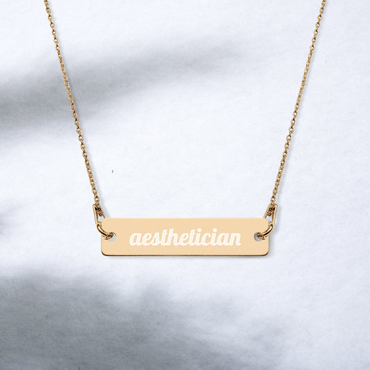 Aesthetician | Skincare Engraved Sterling Silver Bar Chain Minimalist, Trendy, Dainty Necklace