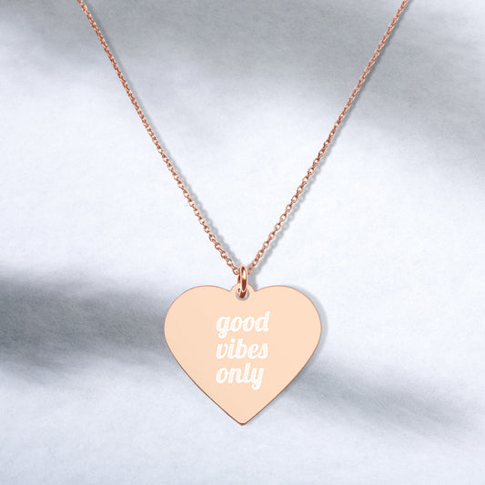 Good Vibes Only | Positivity | Engraved Rose Gold, Sterling Silver Heart Minimalist Necklace