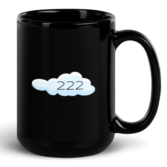 222 Cloud Angel Number Black Glossy Mug