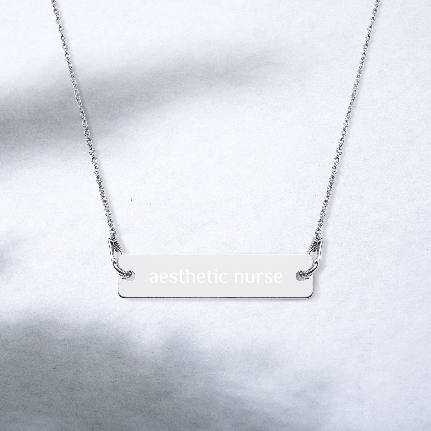 Aesthetic Nurse | Nurse Injector | Rose Gold, Engraved Sterling Silver Bar Chain Minimalist Necklace