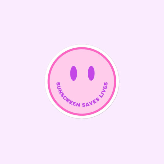 Sunscreen Saves Lives Smiley Face Stickers, Sunscreen, Dermatology, Aesthetician, SPF, Skincare, Wear SPF Bubble-Free Stickers