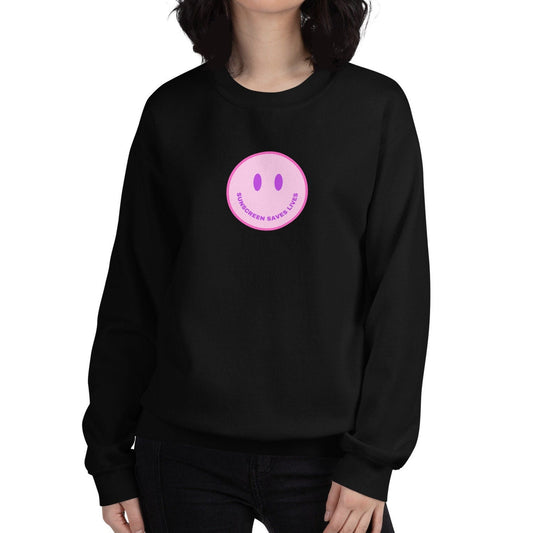 Sunscreen Saves Lives Smiley Face Crewneck, SPF, Skincare, Dermatology, Aesthetician Unisex Sweatshirt