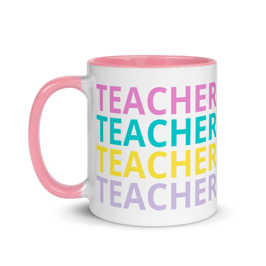 Teacher, Colorful Funky Letters Mug with Color Inside