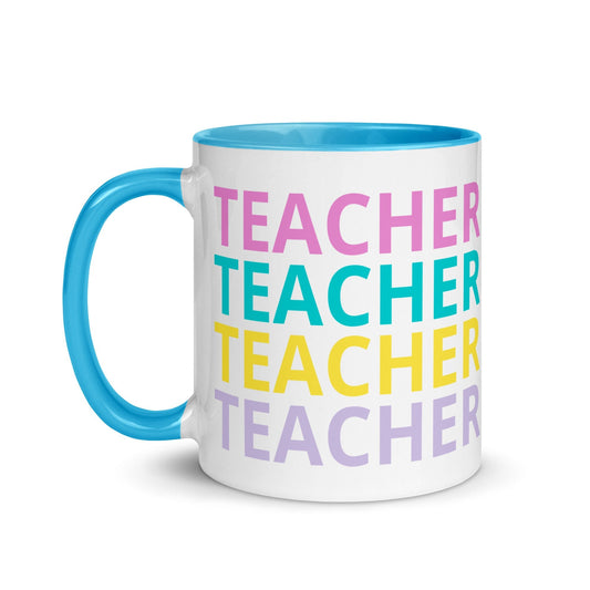 Teacher, Colorful Funky Letters Mug with Color Inside