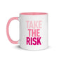 Take The Risk Pink Ombre Mug with Color Inside, Risk Taker, Motivational