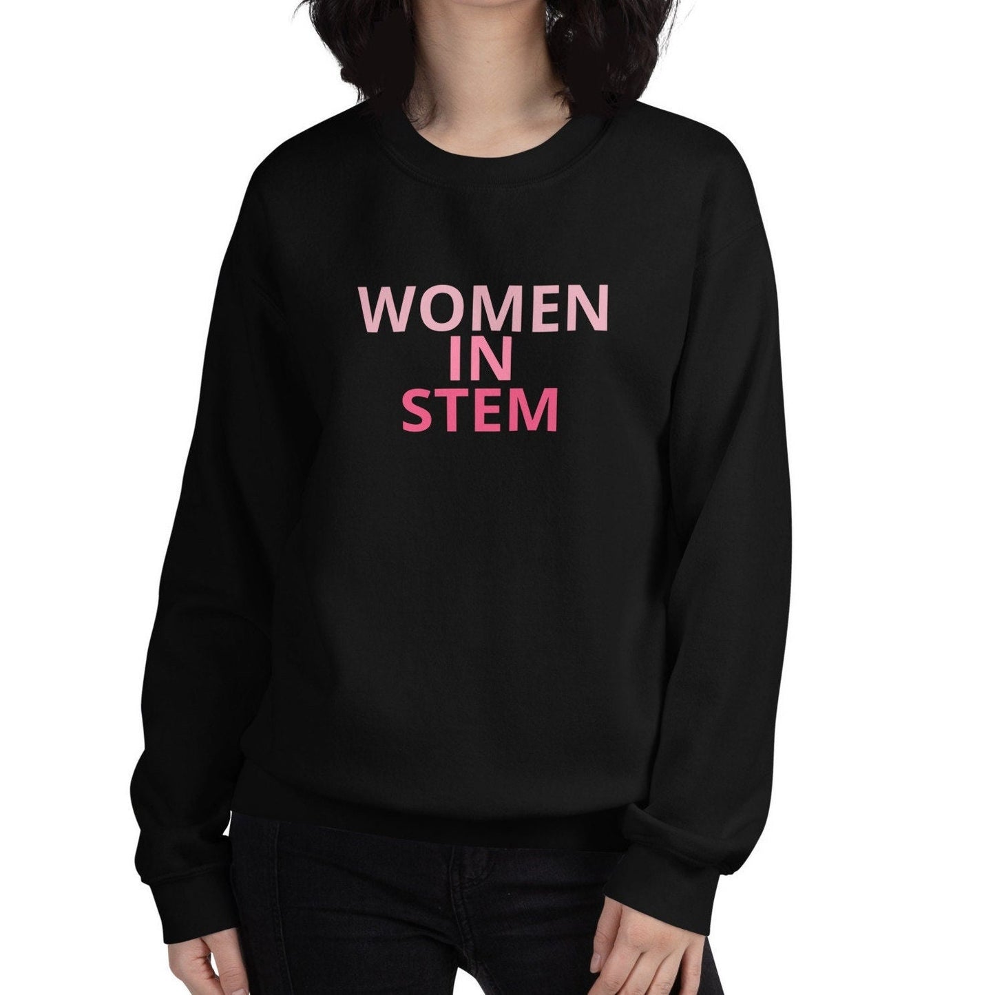 Women In STEM Pink Ombrew Crewneck, Women in Science, Tech, Engineering, Math Unisex Sweatshirt