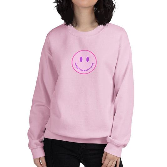 Sunscreen Saves Lives Smiley Face Crewneck, SPF, Skincare, Dermatology, Aesthetician Unisex Sweatshirt