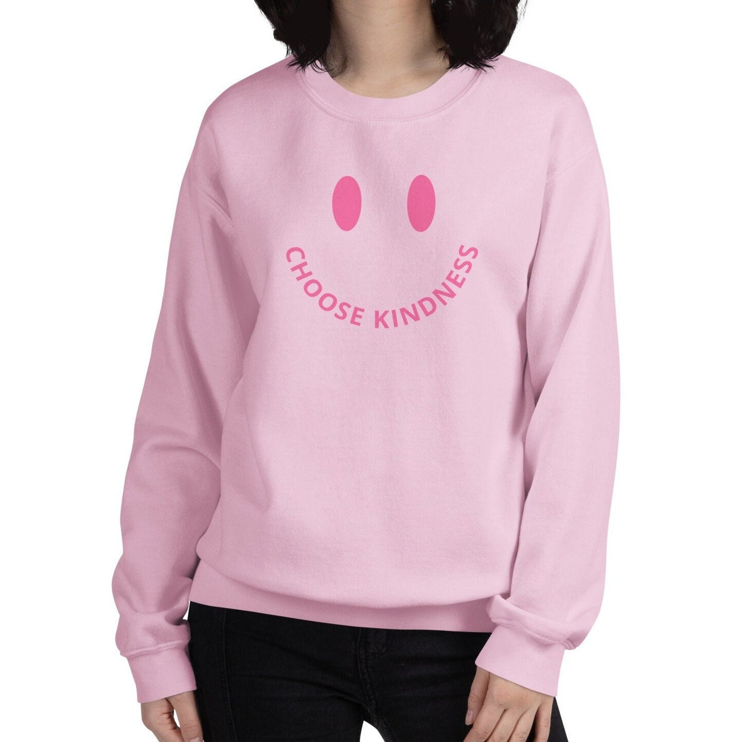 Choose Kindness Smiley Face Pink Crewneck Unisex Sweatshirt