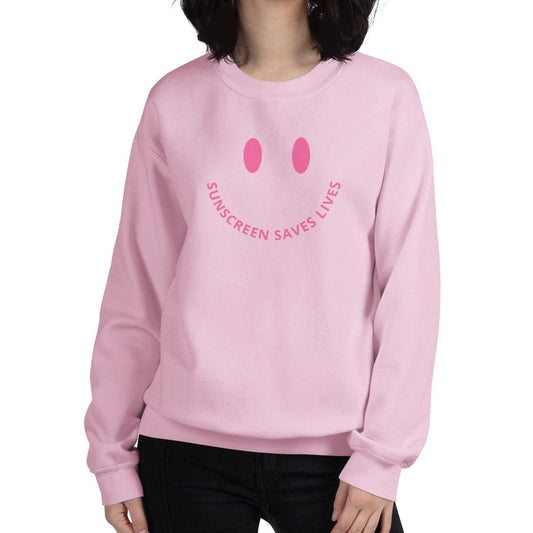 Sunscreen Saves Lives Smiley Face Crewneck, Pink Unisex Sweatshirt