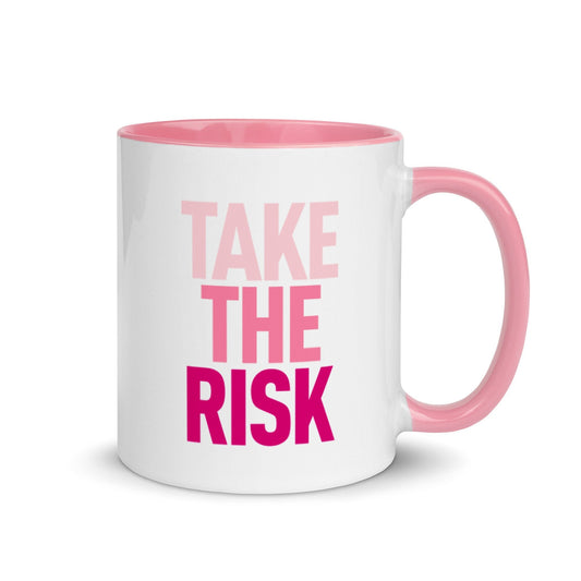 Take The Risk Pink Ombre Mug with Color Inside, Risk Taker, Motivational