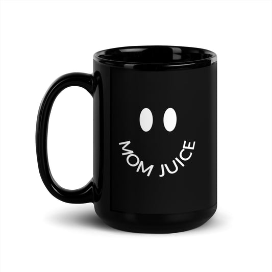 Mom Juice Smiley Face Trendy Black Glossy Mug