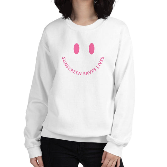 Sunscreen Saves Lives Smiley Face Crewneck, Pink Unisex Sweatshirt