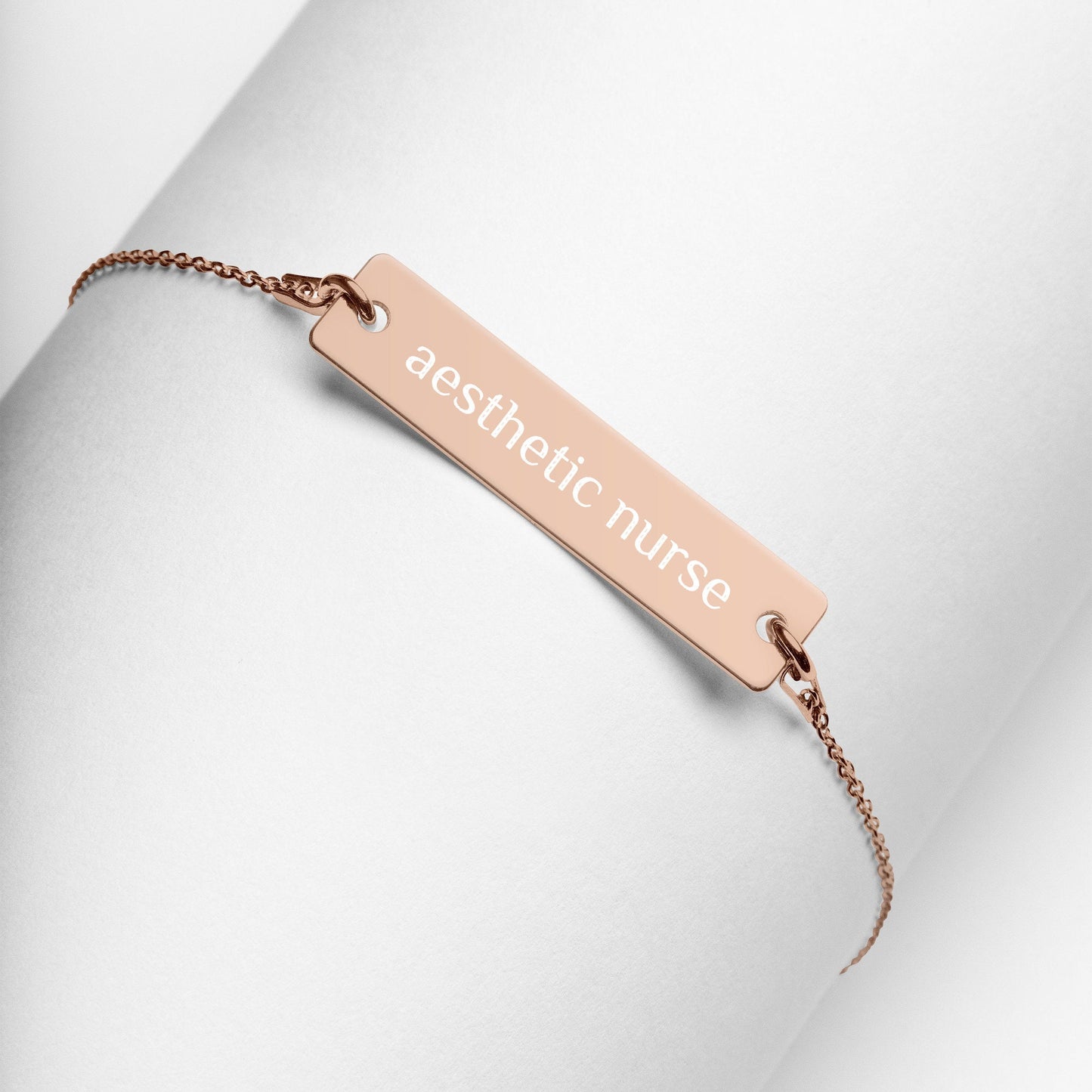 Aesthetic Nurse | Nurse Injector | Rose Gold, Engraved Sterling Silver Bar Chain Minimalist Necklace