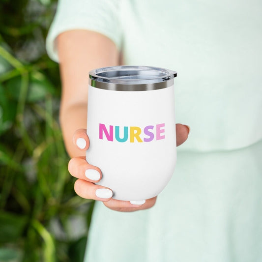 Nurse Colorful Funky Letters 12oz Insulated Wine Tumbler