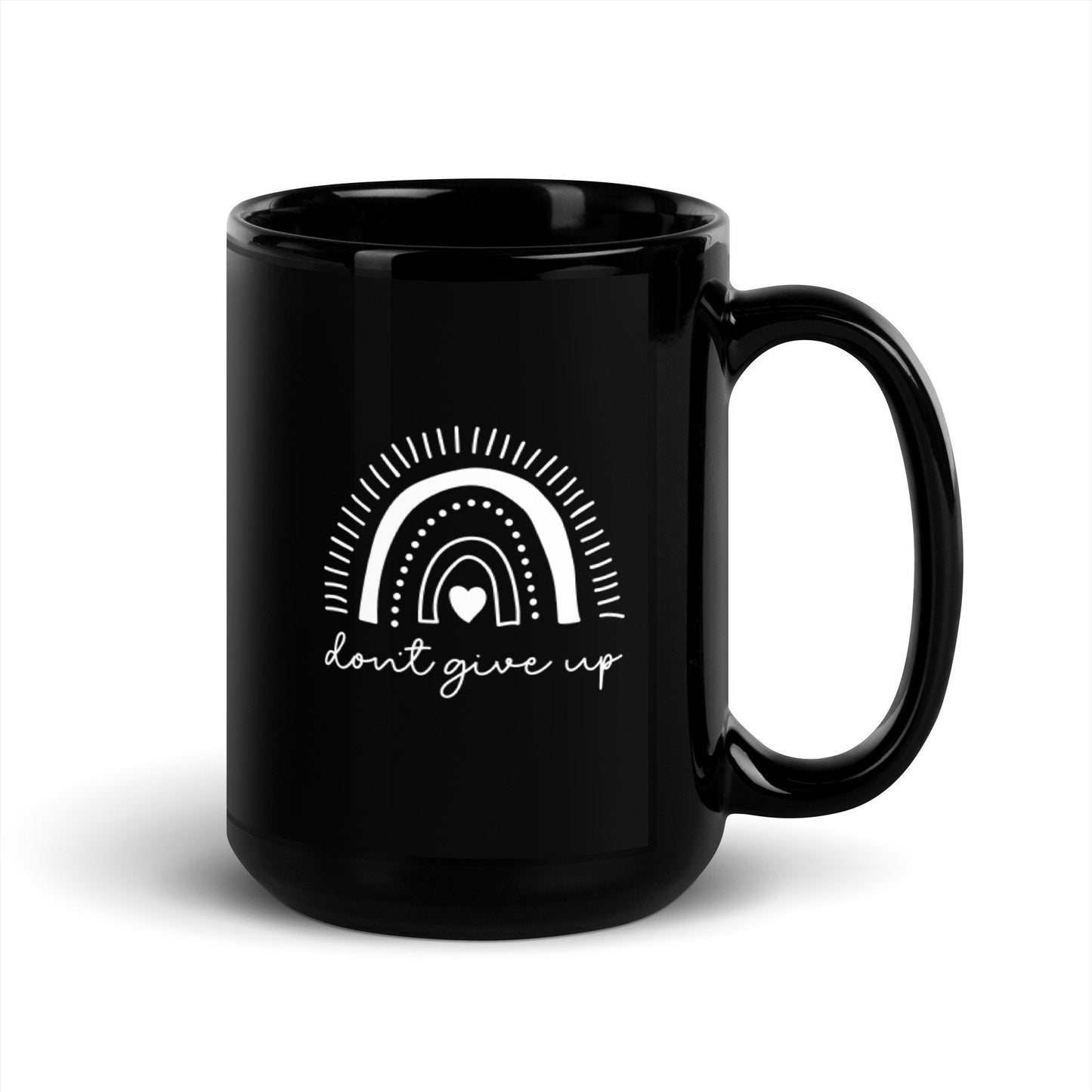 Don't Give Up Dainty Rainbow, Motivational Black Glossy Mug