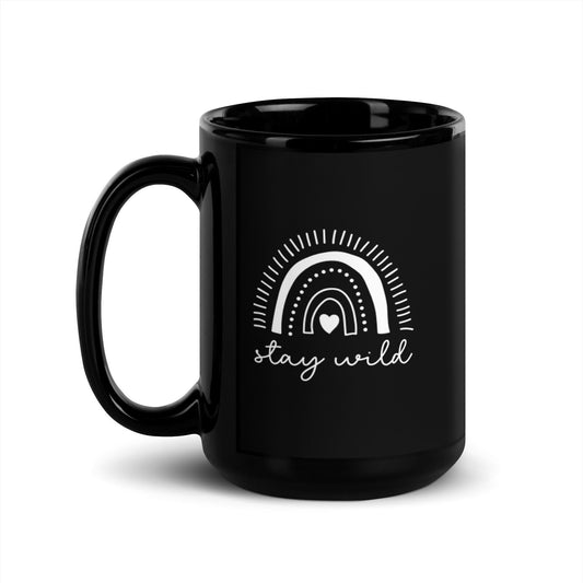 Stay Wild Dainty Rainbow Black Glossy Mug