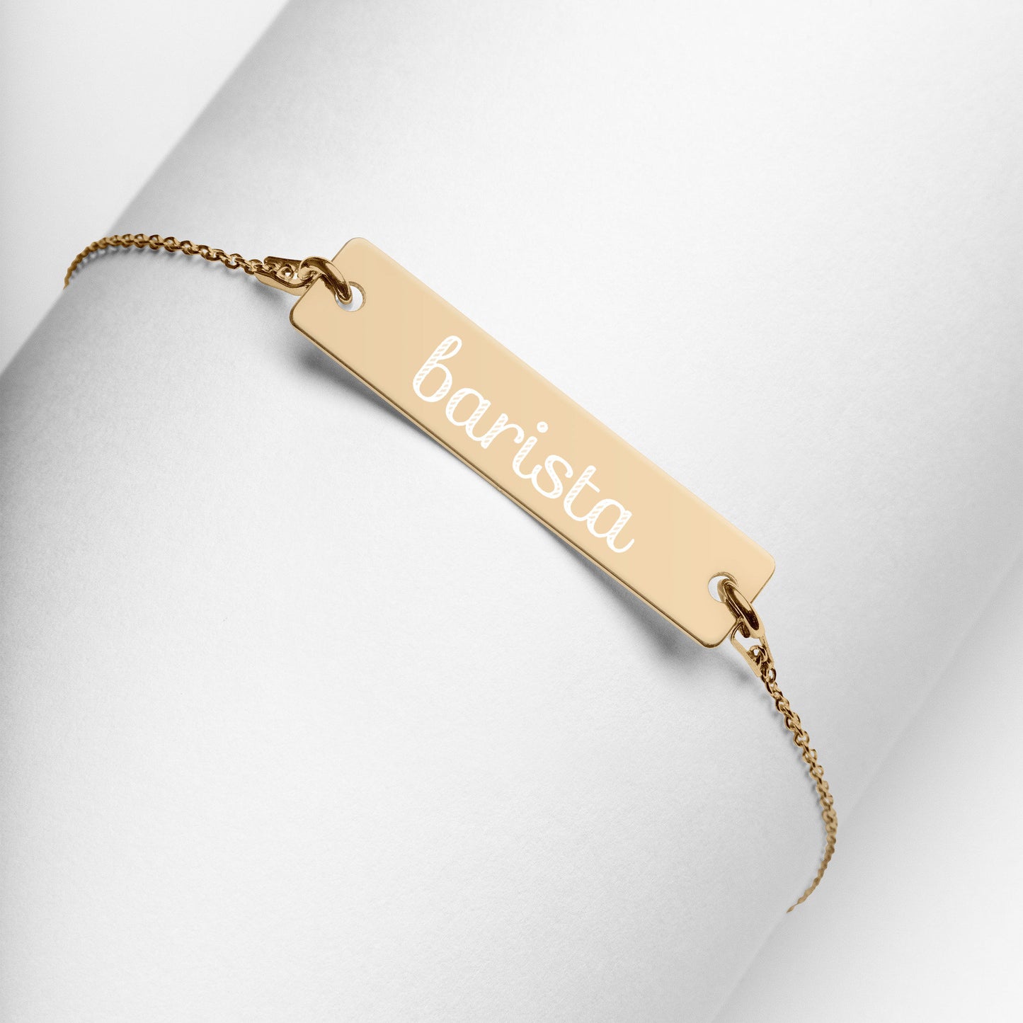 Barista Engraved Silver Bar Chain Necklace, Coffee Lover