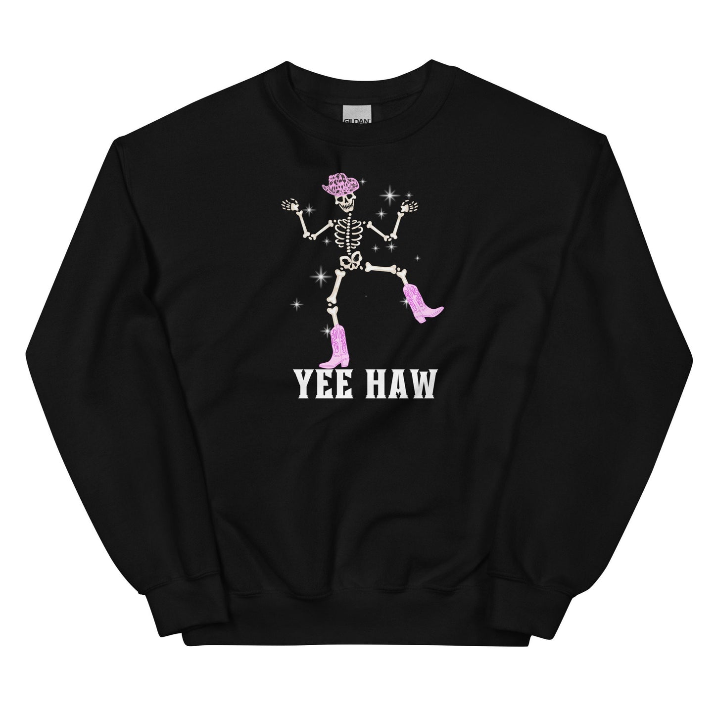 Glam Skeleton Cowgirl Yee Haw Sparkle Unisex Crewneck Sweatshirt