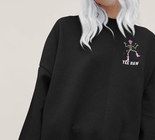 Yee Haw Sparkly Skeleton Cowgirl Unisex Crewneck Sweatshirt