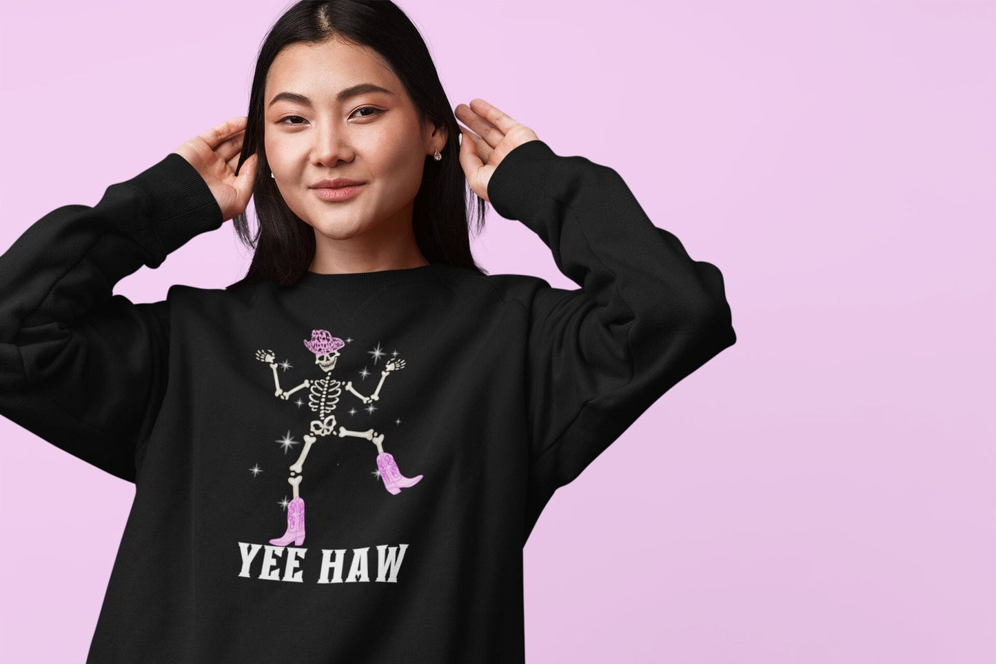 Glam Skeleton Cowgirl Yee Haw Sparkle Unisex Crewneck Sweatshirt