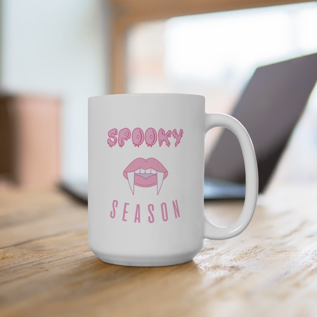 Spooky Season Pink Fangs Halloween Ceramic Mug 15oz
