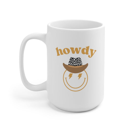 Howdy Cowboy Hat Smiley Face Lightning Bolt Ceramic Mug 15oz