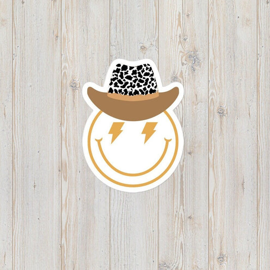 Cowgirl Country Smiley Face Cow Print Hat Lightning Bolt Bubble-Free Stickers