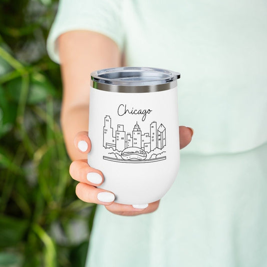Chicago City Skyline, The Bean 12oz Insulated Wine Tumbler