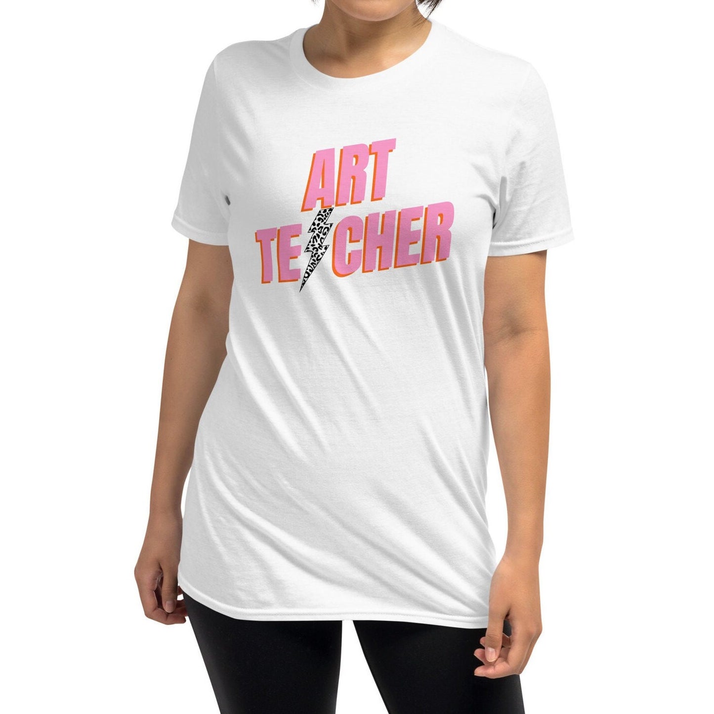 Art Teacher Lightning Bolt Pink Short-Sleeve Unisex T-Shirt