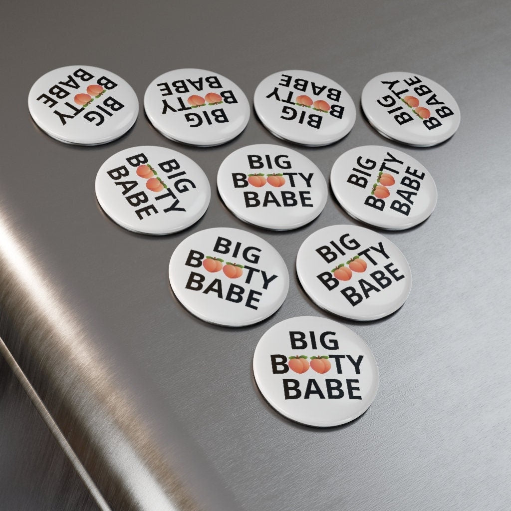Big Booty Babe Peach Butt Button Magnet, Round (1 & 10 pcs)