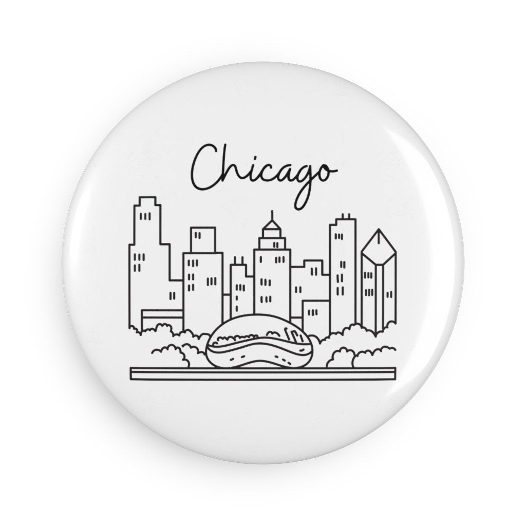 Chicago Skyline, The Bean Button Magnet, Round (1 & 10 pcs)