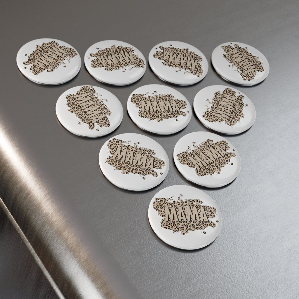 Mama Leopard Print, Mom Button Magnet, Round (1 & 10 pcs)