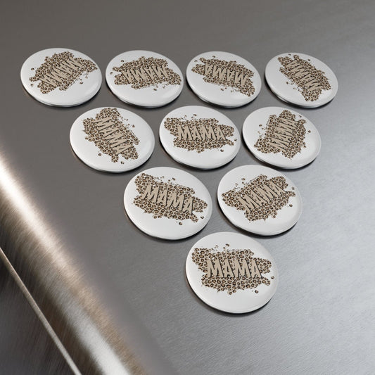 Mama Leopard Print, Mom Button Magnet, Round (1 & 10 pcs)