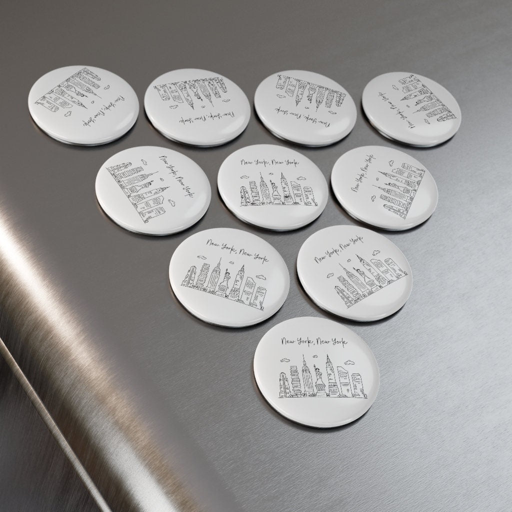 New York, New York Button Magnet, Round (1 & 10 pcs)