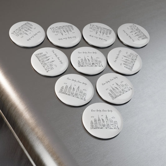 New York, New York Button Magnet, Round (1 & 10 pcs)