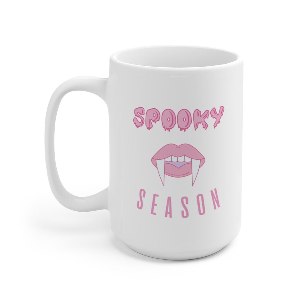 Spooky Season Pink Fangs Halloween Ceramic Mug 15oz