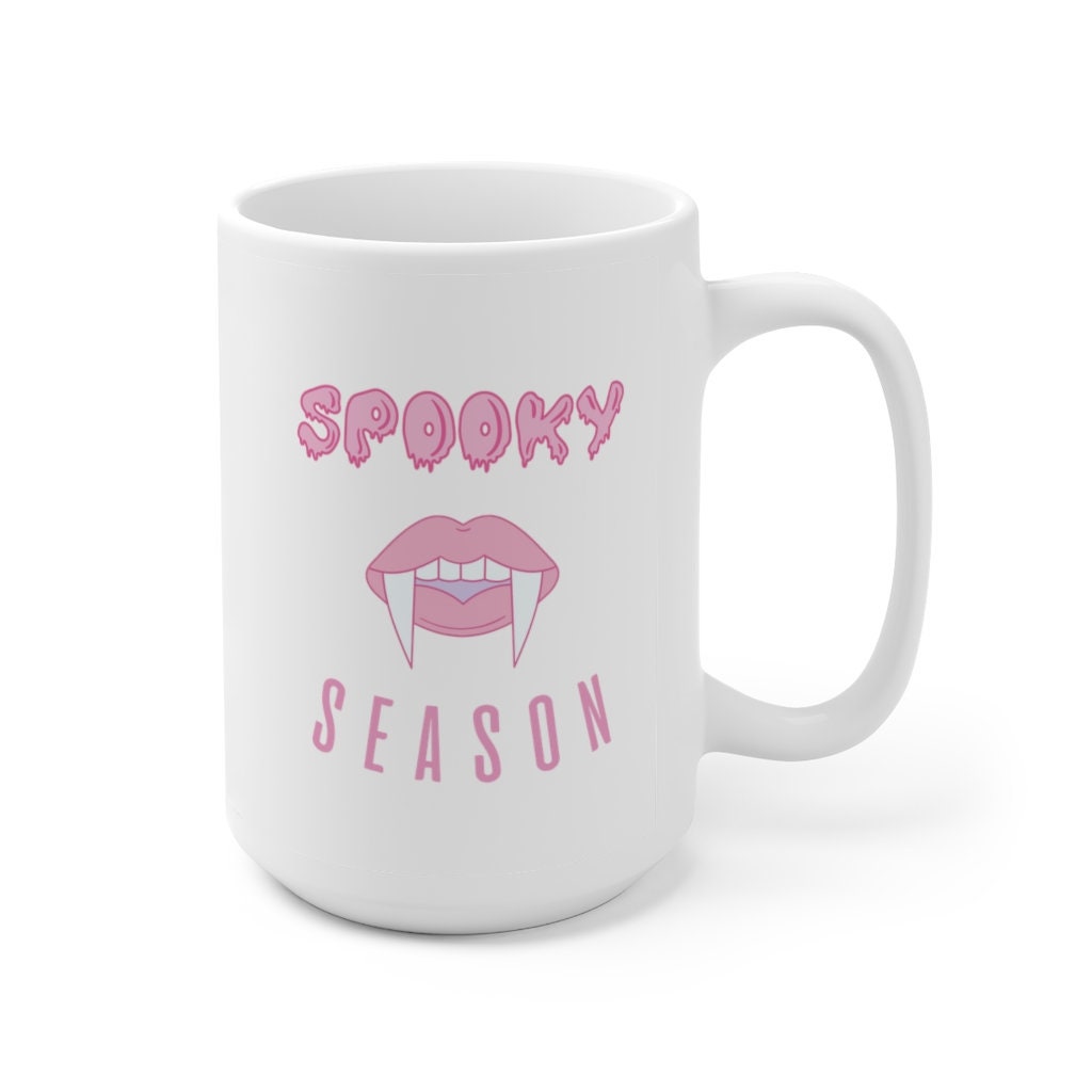 Spooky Season Pink Fangs Halloween Ceramic Mug 15oz