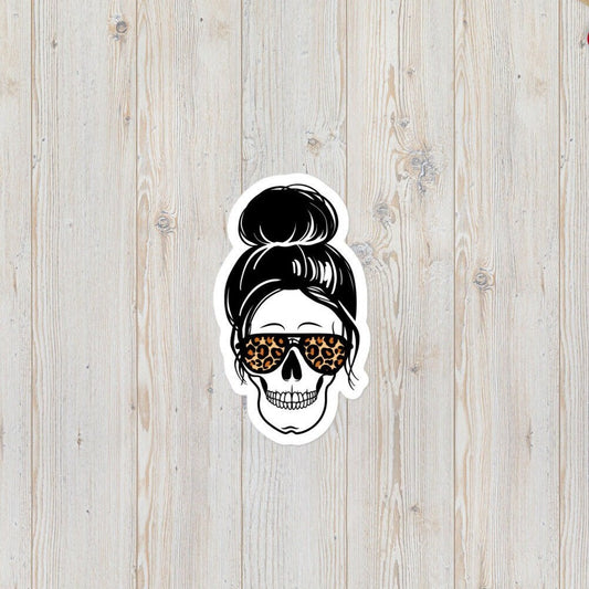 Messy Bun Smiley Skeleton Leopard Print Sunglasses Bubble-Free Stickers