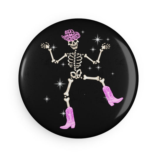 Sparkly Dancing Cowgirl Pink Skeleton Button Magnet, Round (1 & 10 pcs)