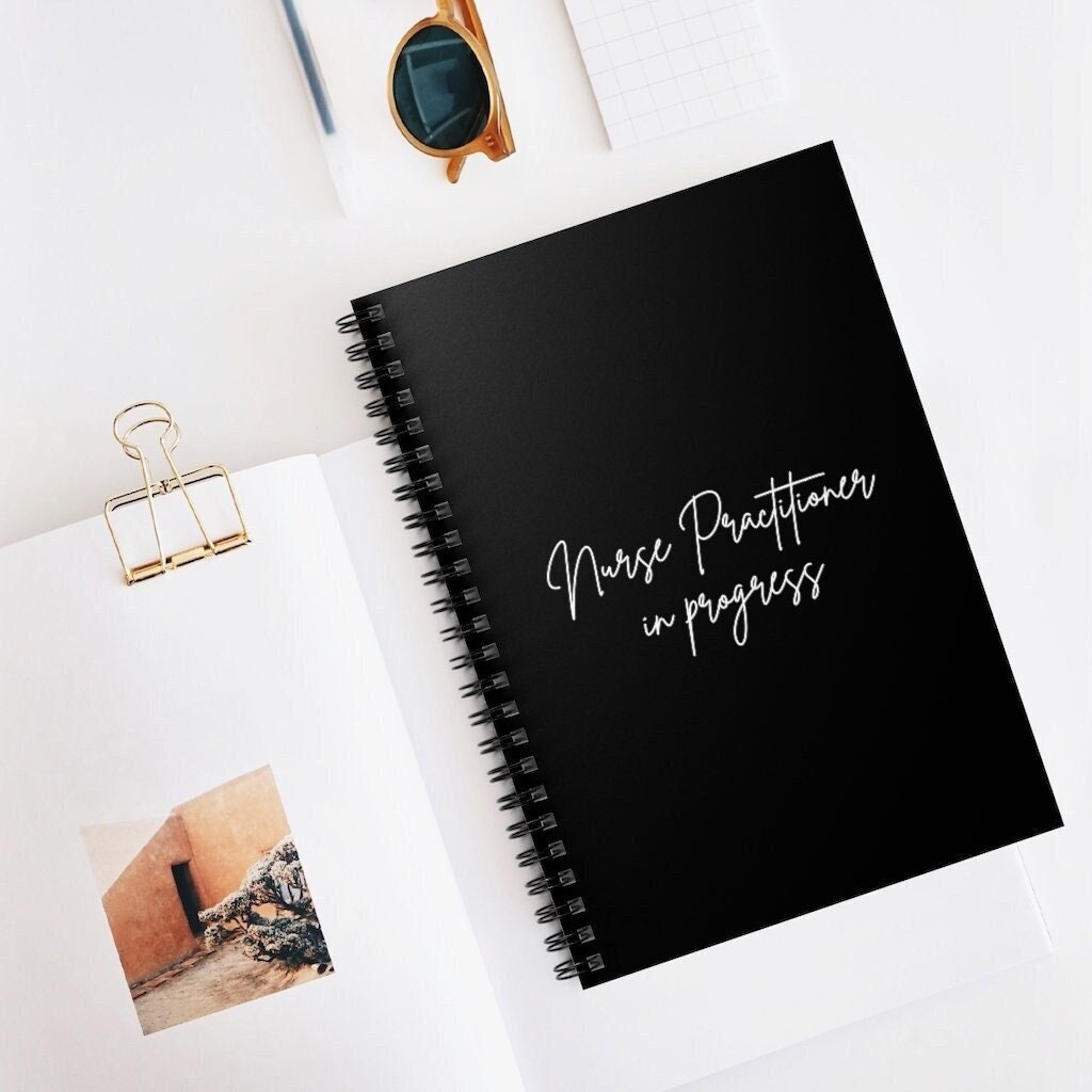 Nurse Practitioner In Progress Black Minimalist Spiral Notebook - Ruled Line