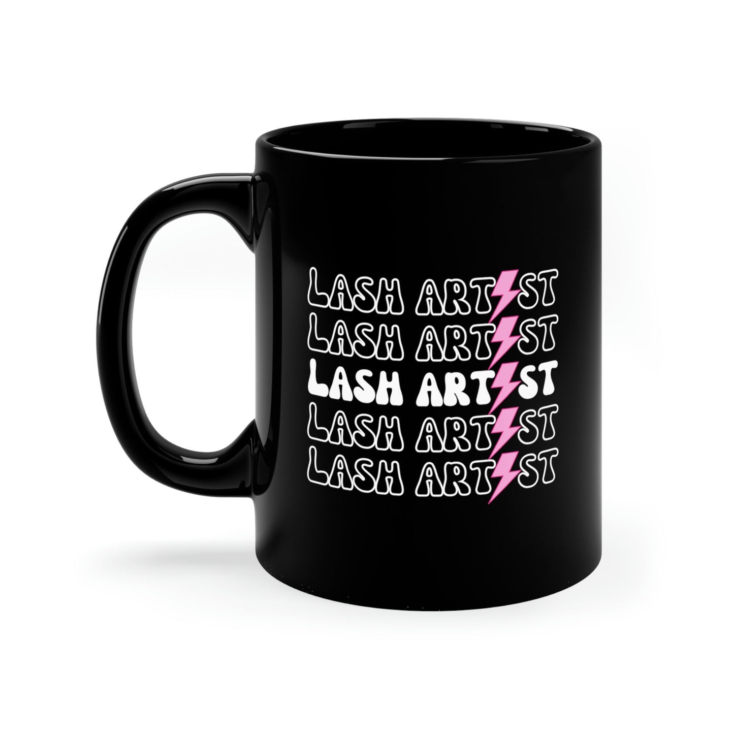 Lash Artist Pink Lightning Bolt, Aesthetician 11oz Black Mug
