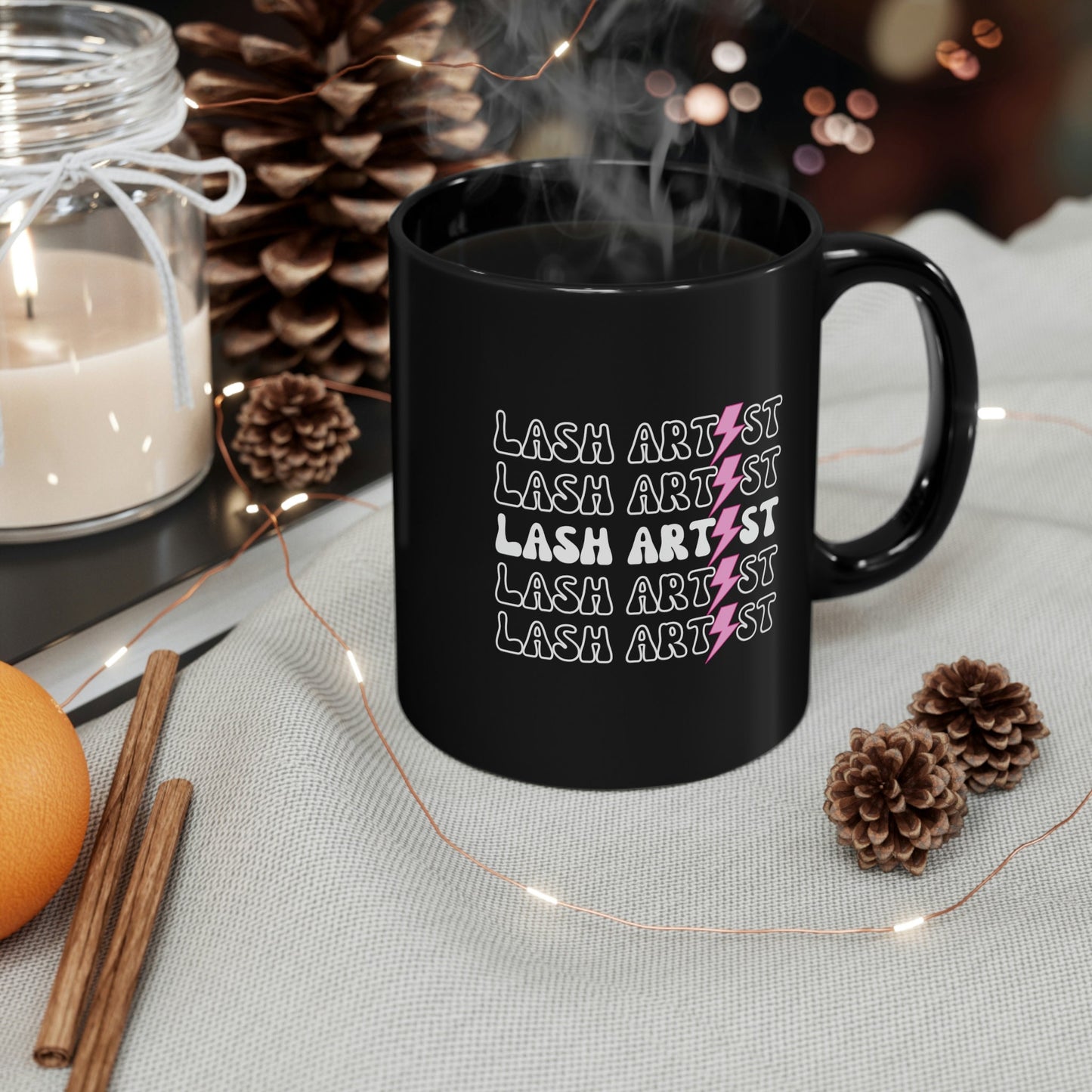 Lash Artist Pink Lightning Bolt, Aesthetician 11oz Black Mug