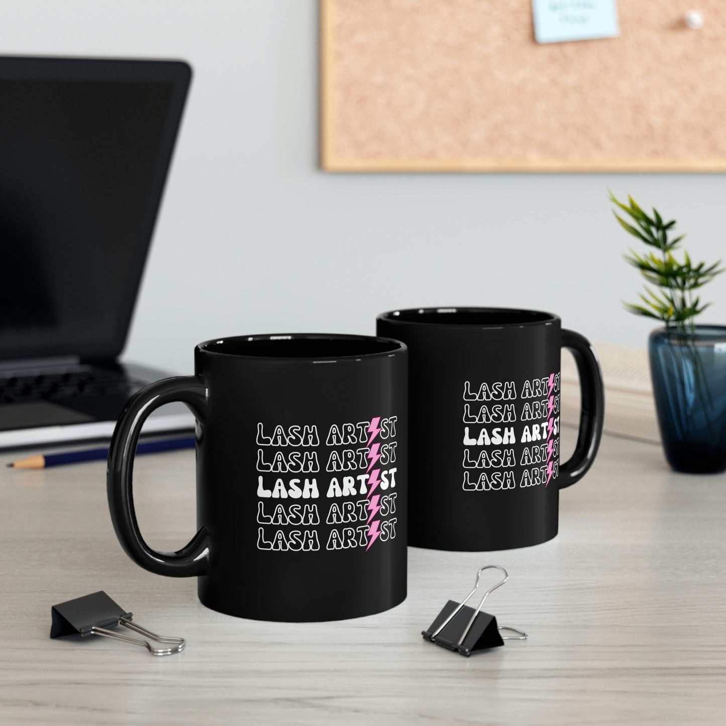 Lash Artist Pink Lightning Bolt, Aesthetician 11oz Black Mug