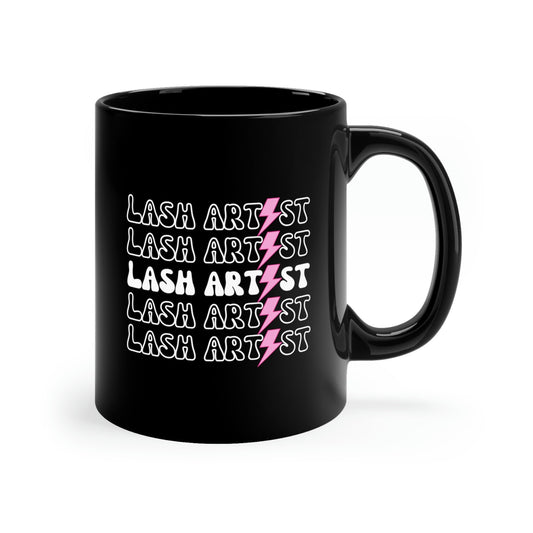 Lash Artist Pink Lightning Bolt, Aesthetician 11oz Black Mug