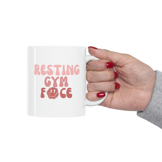 Resting Gym Face Funky Smiley Face Pink Ombre, Fitness Ceramic Mug 11oz