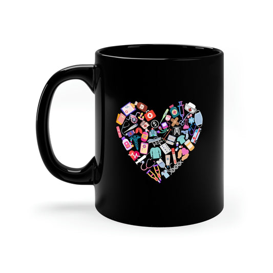Medical Heart, Nurse, Doctor, Healthcare Black 11oz Black Mug
