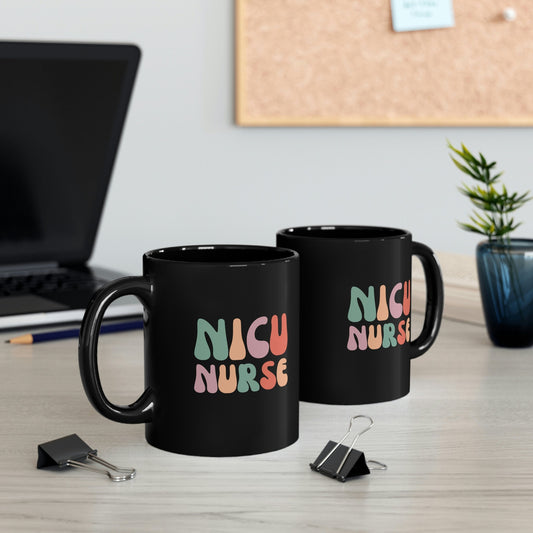 NICU Nurse, Colorful Neonatal Intensive Care 11oz Black Mug