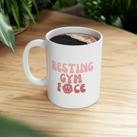 Resting Gym Face Funky Smiley Face Pink Ombre, Fitness Ceramic Mug 11oz